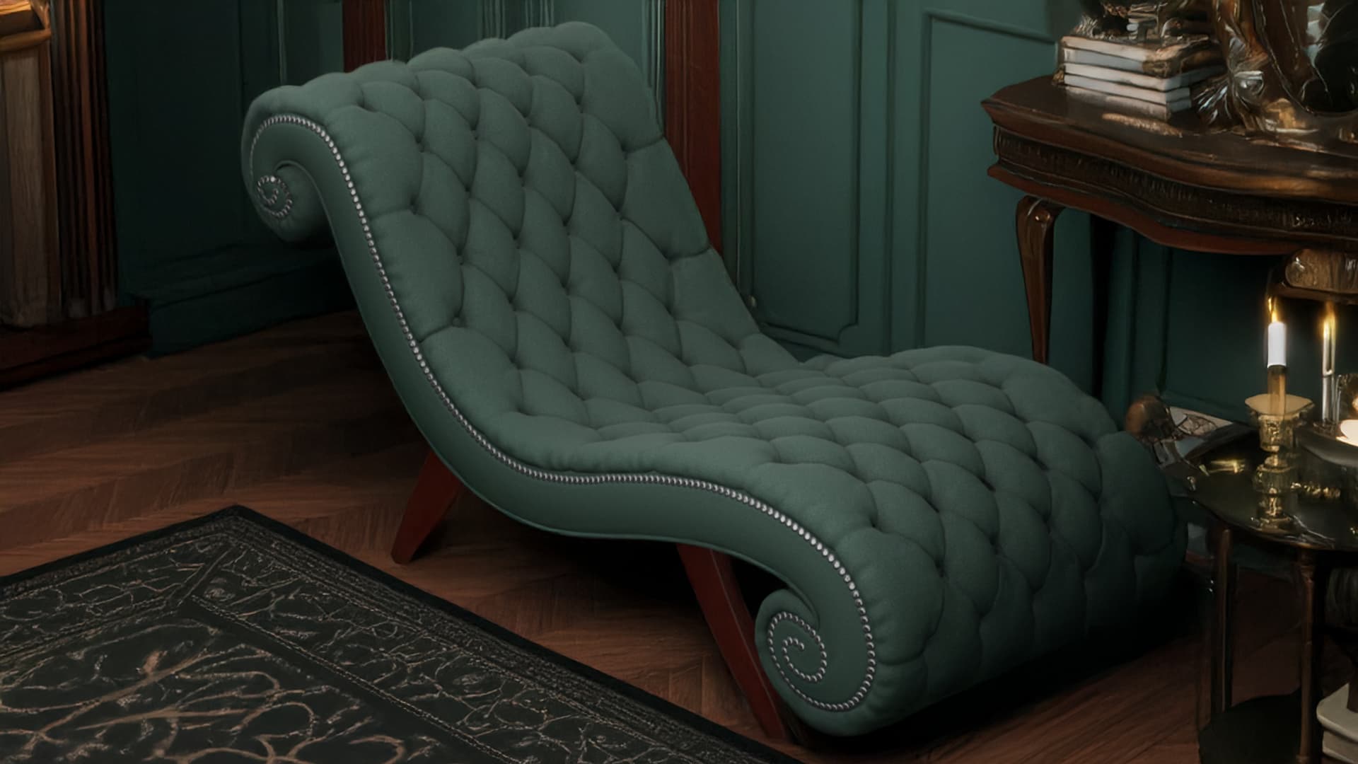 Generated scene result - Green Chesterfield
